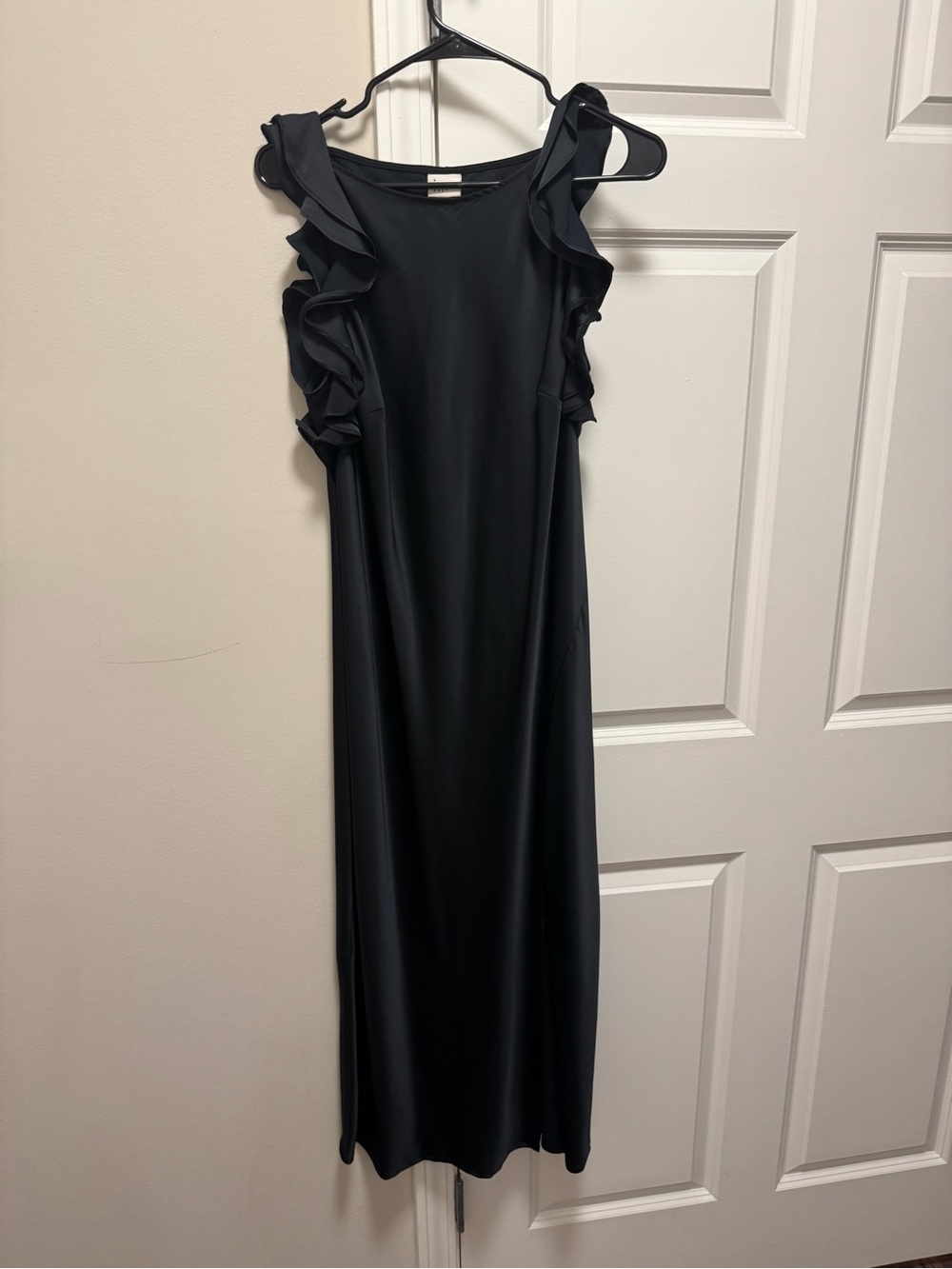 Sleeveless Ruffle Trim Black Maxi Dress